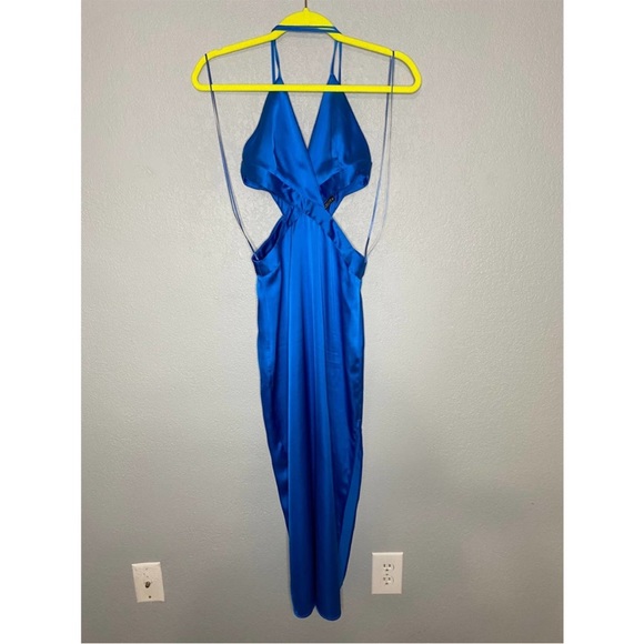 Zara Satin Effect Cut Out Blue Dress - Picture 5 of 8